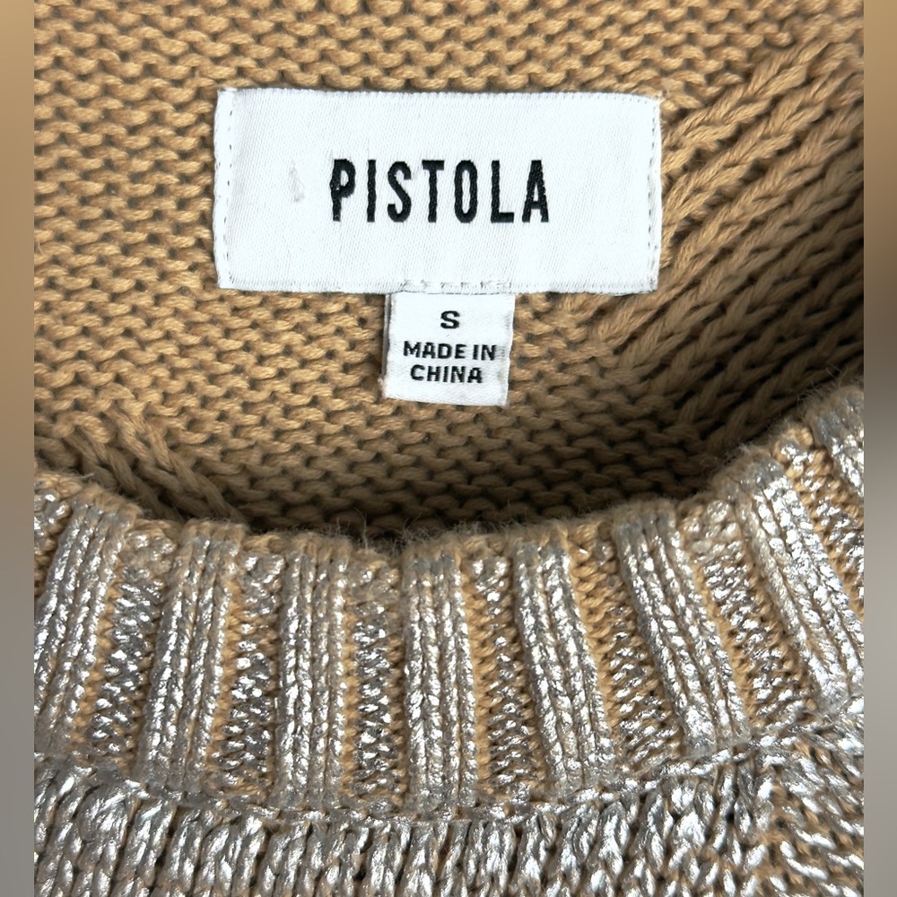 Pistola Everly Metallic Gold Foil Cable Knit Sweater Crewneck Size S - Picture 6 of 10